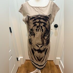 montan paris. Tiger Print Shift Dress. Taupe. Size Large.
